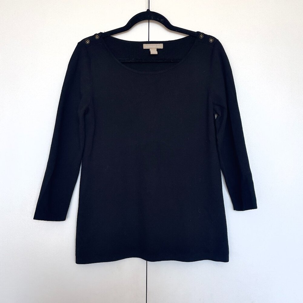 Banana Republic | Black knit 3/4 sleeve button scoop neck sweater top | Size M